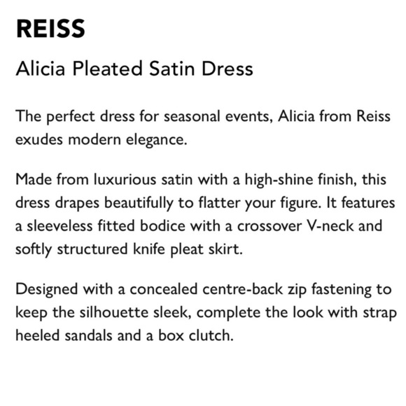 REISS ALICIA KNIFE PLEAT A-LINE V-NECK SHINY SATIN BLUE COCKTAIL DRESS - Picture 3 of 16